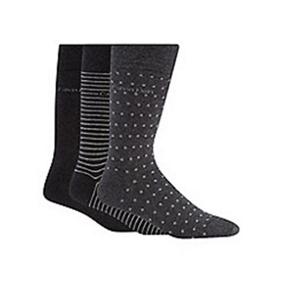 Pack of three grey plain, striped and spotted socks